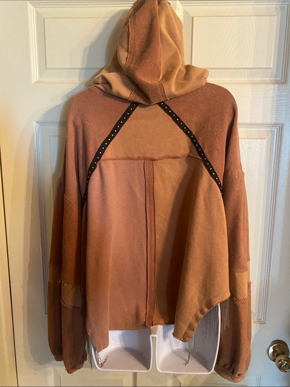 POL large Women's Washed Rust Hooded Sweatshirt with Pocket - Picture 7 of 9